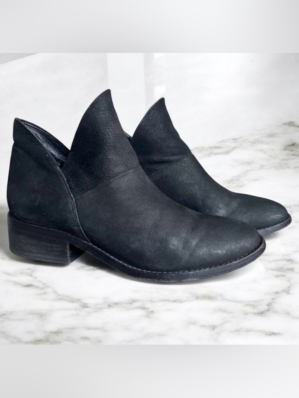 Eileen Fisher Leather Boots Sz 9 Leaf Nubuck Tumbled Black Ankle Bootie Classic